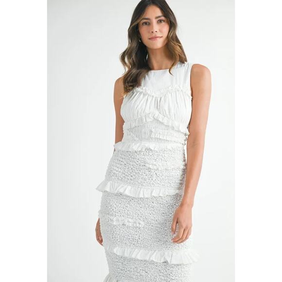 MABLE Ruffled Popcorn Smocked Mermaid Midi Dress - Picture 10 of 10